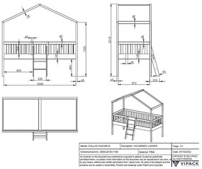 Białe podwyższone łóżko dziecięce w kształcie domku z litego drewna sosnowego 90x200 cm DALLAS – Vipack