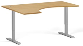 Ergonomiczne biurko z regulacją wysokości, 160x120 cm, 2 silniki, L/P, szara podstawa, buk