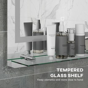 kleankin Lustro łazienkowe z oświetleniem LED, 3 kolory światła, funkcja anty-parowanie, zasilane kablem, 70 x 50 cm