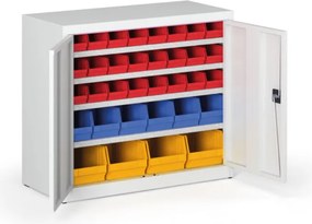 Szafa z plastikowymi pojemnikami BASIC - 800 x 400 x 920 mm, 24xA, 6x B, 4x C, drzwi szare/szare