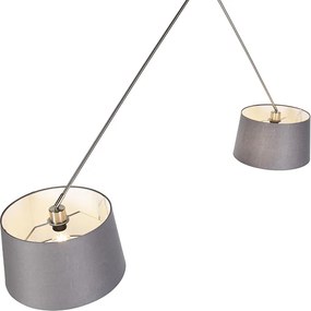 Lampa wisząca czarna z abażurami z lnu w kolorze ciemnoszarym 35 cm 2-światłowa - Blitz