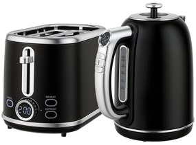 HOMCOM Zestaw czajnik i toster, wyświetlacz LED, 1,7 l, 2200 W, retro design, funkcja pamięci, czarny