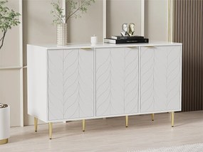 Bufet z 6 przegrodami - nogi i uchwyty w złotym wykończeniu - styl współczesny - biały