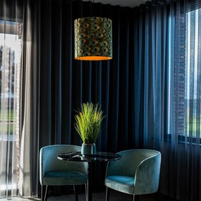 Abażur welurowy z wzorem pawia 40/40/40 ze złotym wnętrzem