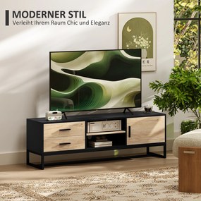 HOMCOM Szafka RTV z drzwiami, 2 szufladami, otwartymi półkami, regulowaną półką, Czarna