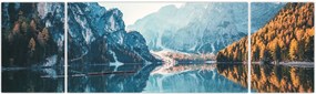Obraz - Łodzie na jeziorze Braies (170x50 cm)