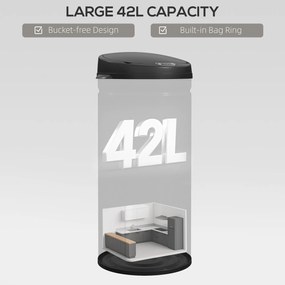 HOMCOM Kosz na śmieci z czujnikiem 42 L z funkcją Soft-Close, bezdotykowy kosz ze stali nierdzewnej idealny do higienicznych kuchni.