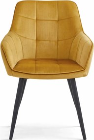 Żółte welurowe krzesło z podłokietnikami curry P5-M07