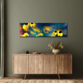 Obraz - Żółty motyl z kwiatami (170x50 cm)