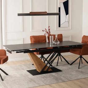 Stół Rozkładany Prostokątny REX 160-220 cm Ceramiczny Czarny Marmur/Dąb do Jadalni Nowoczesny Loft
