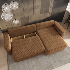 Masseno Narożnik TELIN z funkcją spania i pojemnikiem na pościel Narozniki L, Rozkładana sofa - Miedziany, TILIA 56