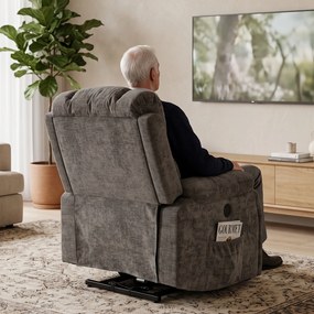 HOMCOM Fotel relaksacyjny do telewizora z funkcją wspomagania wstawania, masażem i ogrzewaniem, fotel dla seniora z szerokim, głębokim siedziskiem, port USB | Aosom PL