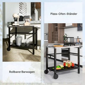 Outsunny Wózek Grillowy 2-poziomowy z Blatem, Półkami, Haczkami i Kółkami ze Stali Nierdzewnej, 102 x 56 x 81 cm | Aosom PL