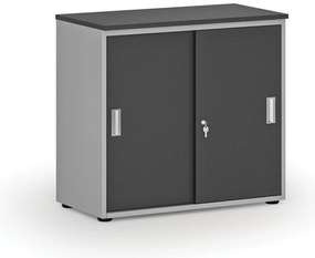 Szafa biurowa z drzwiami przesuwnymi PRIMO GRAY, 800 x 420 x 740 mm, szary/grafit