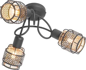 Designerska lampa sufitowa czarna ze złotem 3-światła - Noud