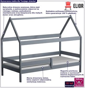 Szare drewniane łóżko dla dziecka z barierką - Cubis 3X 190x80 cm