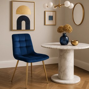 Krzesło Tapicerowane do Salonu YORK Granatowe Welurowe Nowoczesne Glamour