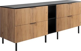 Szafka pod umywalkę, Dąb Craft / Czarny + czarny uchwyt, 180 x 77 x 46 cm, nogi czarne + Blat