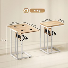 HOMCOM Składany stolik boczny, stacja ładująca z portami USB, metal, 39 x 29 x 57 cm, kolor drewna | Aosom PL