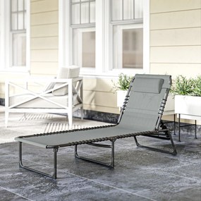 Outsunny Leżak składany, oddychający materiał, metalowa rama, 189 x 58 x 30 cm, jasnoszary | Aosom PL