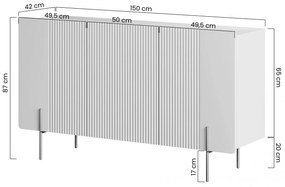 Komoda Malmi 150 cm - kaszmir / crema bianca / czarne nóżki