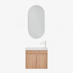 Zestaw Wiszących Mebli Łazienkowych Zintegrowany Z Umywalką Narek Popielaty Brąz & Owalny Ze Schowkiem 45x90 Cm Abner - Sklum