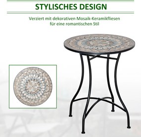 Outsunny Stół Ogrodowy Okrągły Mozaika Ceramika Metal Stolik Bistro Zielony Beżowy Biały Ø60cm Dekoracyjny i Funkcjonalny | Aosom PL