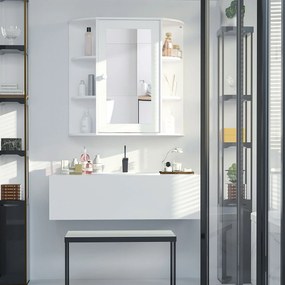 HOMCOM Szafka z lustrem do łazienki, szafka wisząca na ścianę z 8 przegródkami, wielofunkcyjna szafka łazienkowa, kolor biały, wymiary 66 x 17 x 63 cm