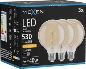 Mexen Vintis 3x żarówka filament spirala LED E27, G95, 6W, Ciepła - 2200K, 530 lm, amber - L167-E27-0622-50x03