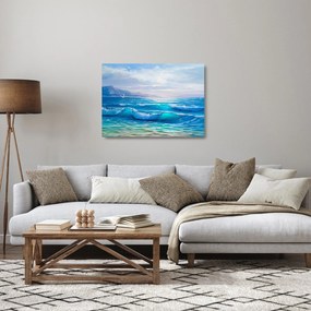 Obraz na szkle - Obraz olejny przedstawiający morze z mewami (70x50 cm)