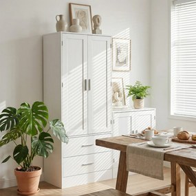 HOMCOM Szafka kuchenna 159 cm, regulowane półki, 2 szuflady, do kuchni, jadalni, płyta wiórowa, MDF, biały