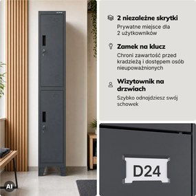 Szafka ubraniowa metalowa pracownicza głęboka 2-drzwiowa antracytowa, 292x1720x600 mm: BARTEK 1 Plus D600