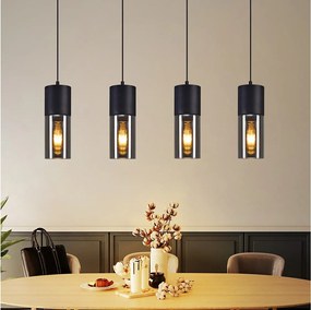 NETTLIFE Lampa wisząca do jadalni, lampa wisząca E27, 4-płomieniowa, regulowana dioda LED, nowoczesny klosz szklany