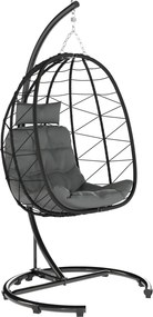Outsunny Fotel wiszący zewnętrzny Fotel wiszący Egg Chair, odporny na warunki atmosferyczne, w tym poduszki, 102 cm x 102 cm x 195 cm, Ciemnoszary