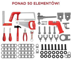 Woopie duży warsztat z narzędziami dla dzieci zestaw majsterkowicza wiertarka piła młotek 50 el.