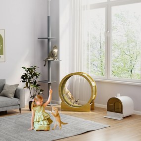 PawHut 91 cm Kocie Koło z Hamulcem, Drapakiem, Dąb