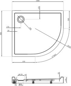 Mexen Flow+ brodzik półokrągły asymetryczny lewy 100 x 90 cm, czarny mat - 46Q709010LH