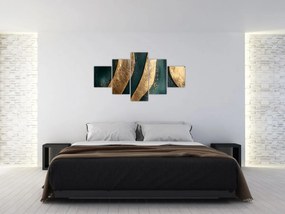 Obraz - Zielona abstrakcja ze złotem I. (125x70 cm)