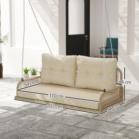 Outsunny Huśtawka Ogrodowa 2-osobowa z Rattanu z Poduszkami do 240 kg 115 x 66 x 44 cm Beżowa