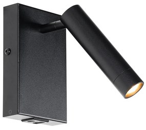 Nowoczesna lampa ścienna czarna z regulowanym USB - Croft