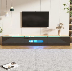 Szafka RTV ścienna z 3 drzwiami - 180 x 35 x 30 cm - diody LED - płyta MDF i wiórowa - naturalna i błyszcząca czerń