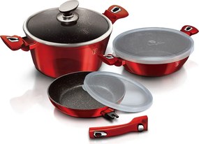 Zestaw czerwonych aluminiowych garnków z powłoką granitową N8-N07