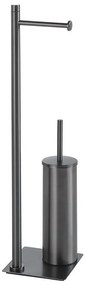 Gedy - Stojąca szczotka do WC z uchwytem na papier toaletowy TRILLY, metaliczny szary