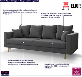 Popielata sofa welurowa z funkcją spania - Adante