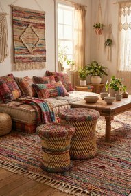 Bambusowe okrągłe stołki w stylu chindi 2 szt T6-A15