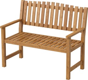 Outsunny Ławka ogrodowa 2-osobowa, odporna na warunki atmosferyczne, drewniana ławka z lamelowym designem i podłokietnikami, do 320 kg, 112 x 64 x 92 cm, naturalne drewno | Aosom PL