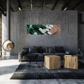 Obraz bukietu białych tulipanów (170x50 cm)
