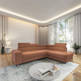 Masseno Narożnik ALVORO z funkcją spania i pojemnikiem na pościel Narozniki L, Rozkładana sofa - Miedziany, QUELLE 54