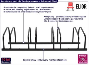 Miejski czarny stojak na 4 rowery - Fokser 5X