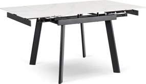 Stół Rozkładany Kwadratowy LARES 90-150 cm Ceramiczny Biały Marmur/Czarny Skandynawski